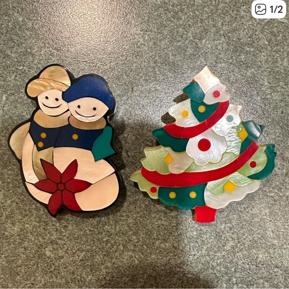 snowman and christmas tree pin